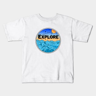 Explore Outdoors Nature Camping Camper Hiking Hike Climbing Climb Biking Bike Skiing Ski Kids T-Shirt